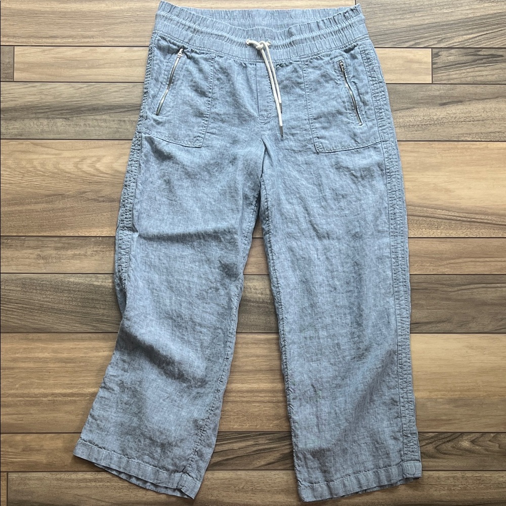 Athleta Chambray Blue Linen Drawstring Pants